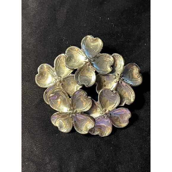 Sterling Dogwood Brooch By Lang Signed - Picture 6 of 6